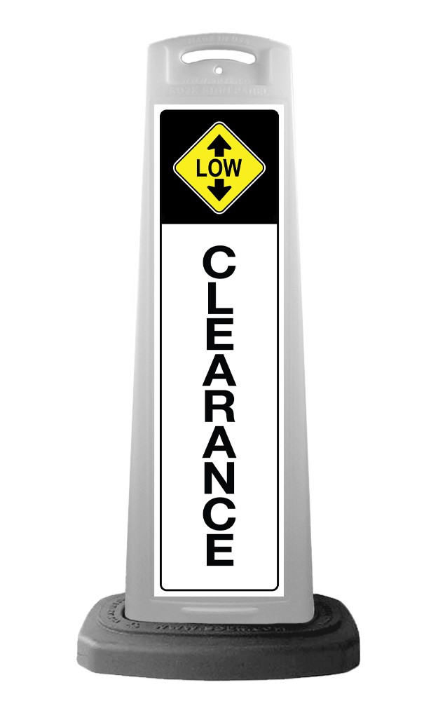 White Vertical Sign - Low Clearance Message