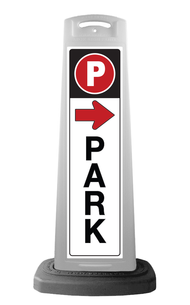 Valet White Vertical Panel w/PARK & Arrow Reflective Sign P2