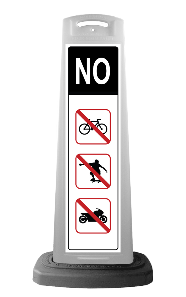 White Vertical Sign - No Bicycle, Skateboard, Motorcycle