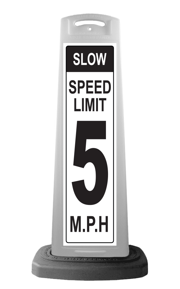 White Vertical Sign - Slow Speed Limit Message