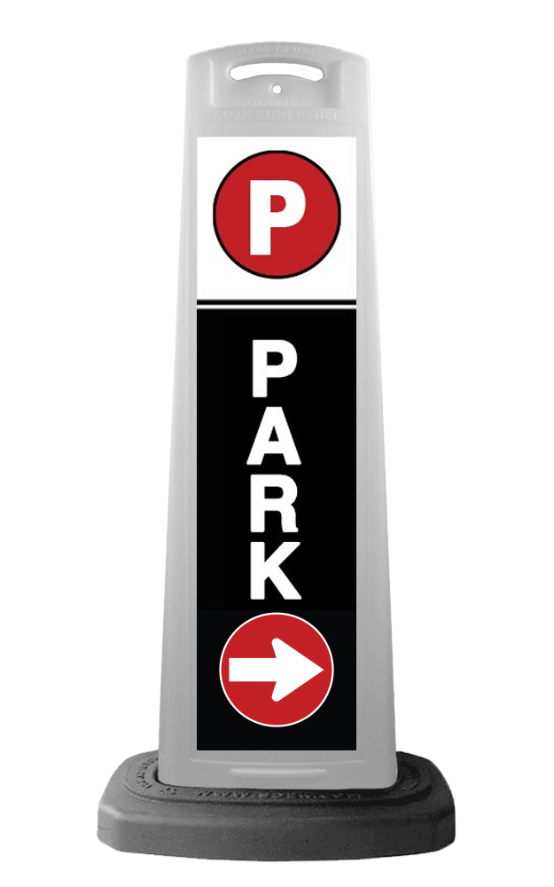 Valet White Vertical Panel w/PARK & Arrow Reflective Sign P4