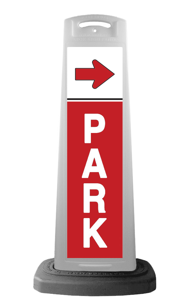 Valet White Vertical Panel w/Red PARK & Arrow Sign P5