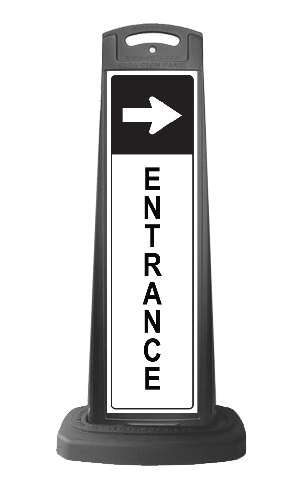 Black Vertical Sign - Entrance & Arrow Message