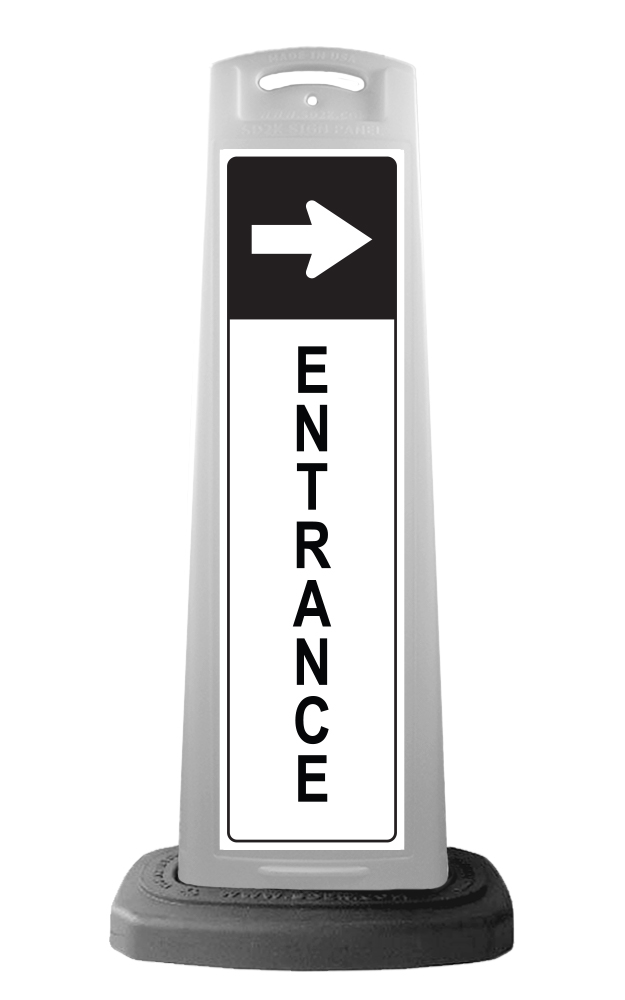 White Vertical Sign - Entrance & Arrow Message
