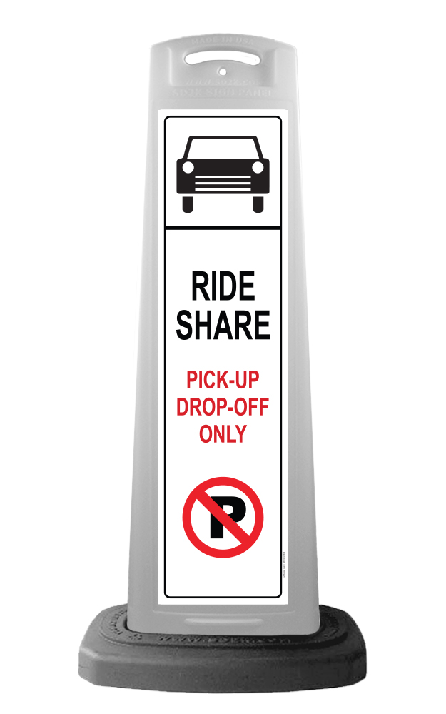 White Vertical Sign - Ride Share Pick Up Drop Off Message