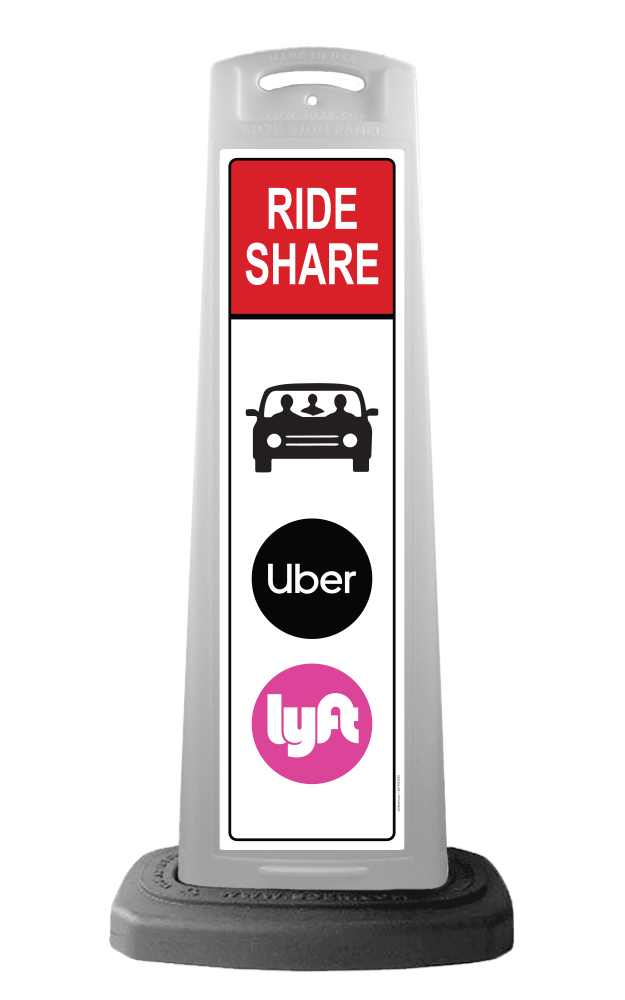 White Vertical Sign - Red Ride Share & Logos Message