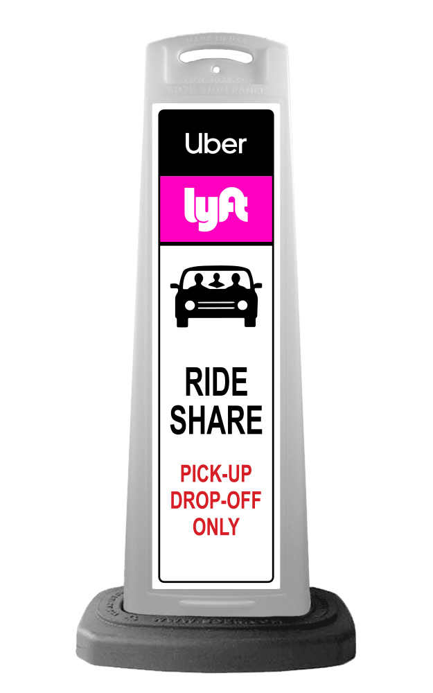 White Vertical Sign Panel w/Ride Share Message
