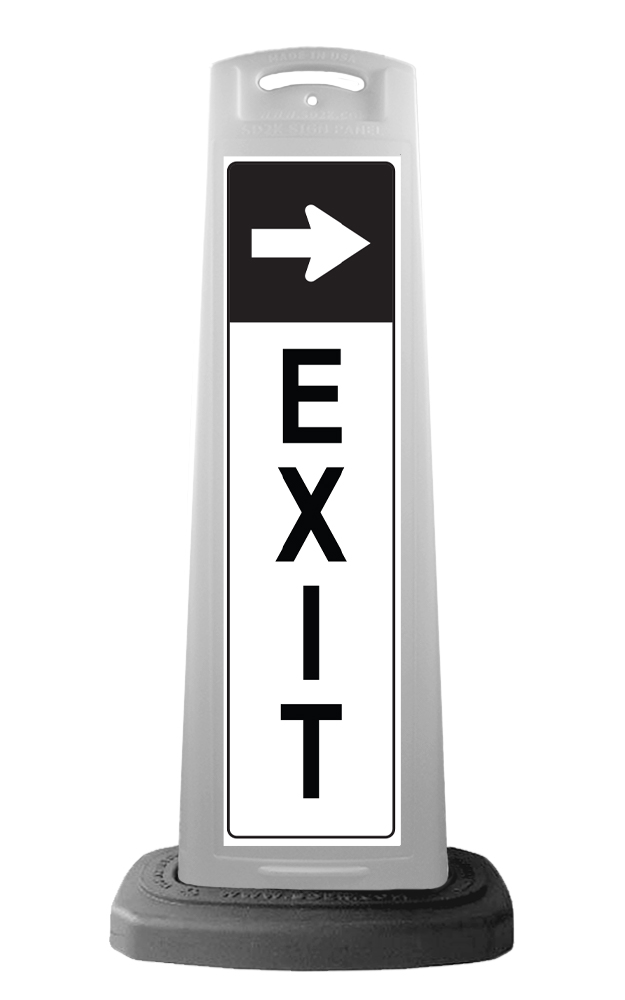 White Vertical Sign - EXIT & Arrow Message