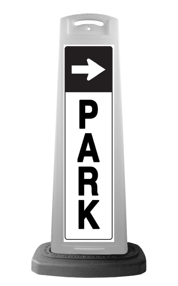 Valet White Vertical Panel w/PARK & Arrow Reflective Sign P8