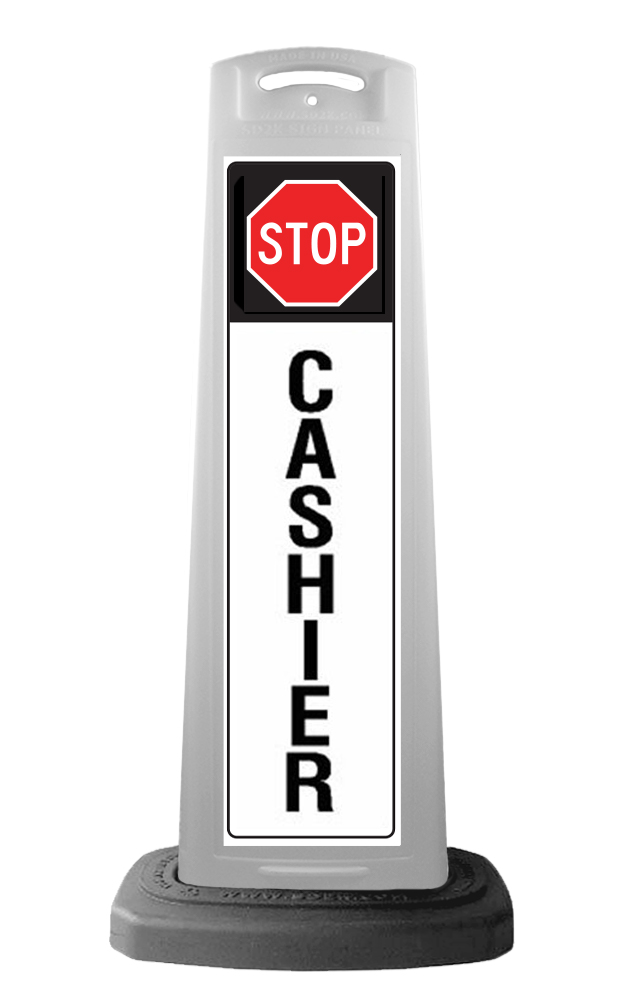 Valet White Vertical Panel w/Stop & Cashier Reflective Sign P9