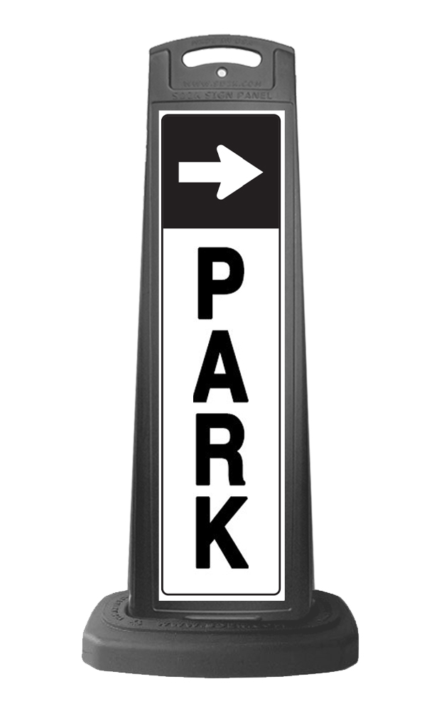 Valet Black Vertical Sign - PARK & Arrow Message