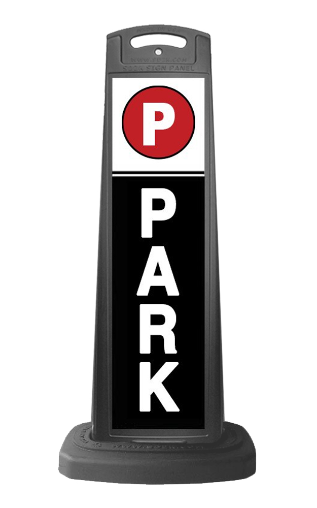 Valet Black Vertical Sign - Black Background & Park Message