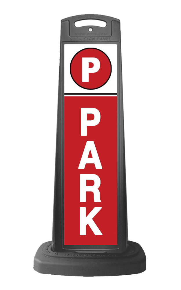 Valet Black Vertical Sign - Red Background & PARK Message