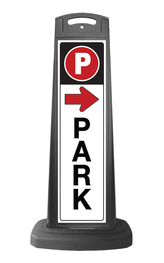 Valet Black Vertical Sign - Park & Arrow Message