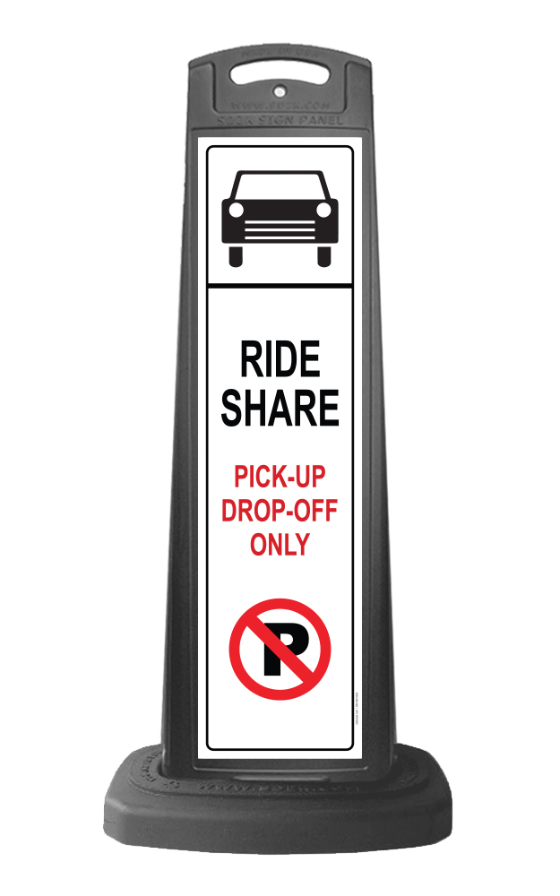 Black Vertical Sign Panel w/Ride Share Pick Up Drop Off Message