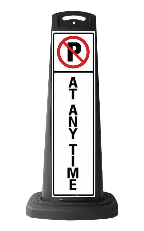 Valet Black Vertical Sign - No Parking & At Anytime Message