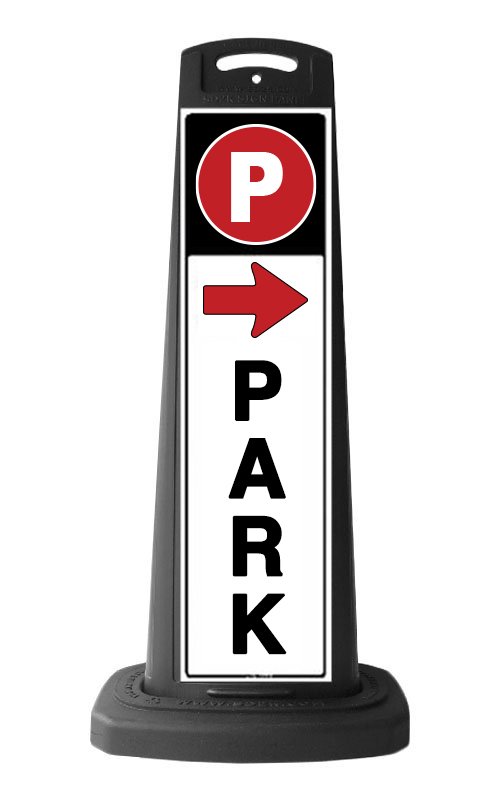 Valet Black Vertical Sign - Park & Arrow Message