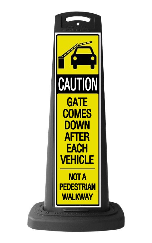 Caution Black Vertical Sign - Yellow Gate Arm Warning Message