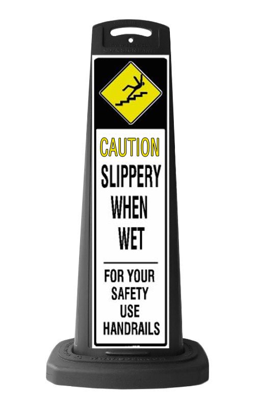 Caution Black Vertical Sign - Slippery When Wet Message