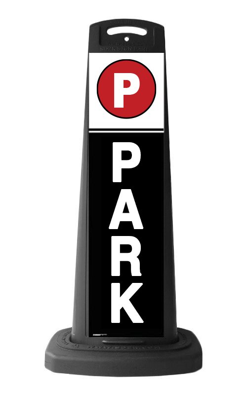 Valet Black Vertical Sign - Black Background & Park Message