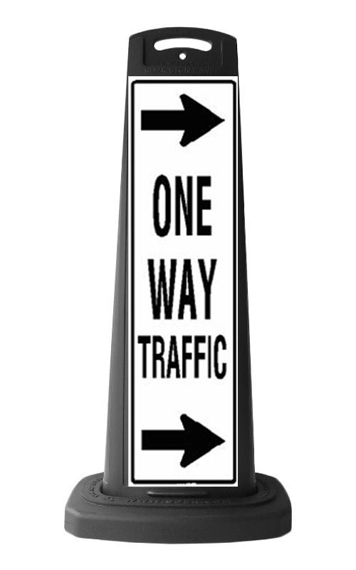 Black Vertical Sign - One Way Traffic & Arrows Message