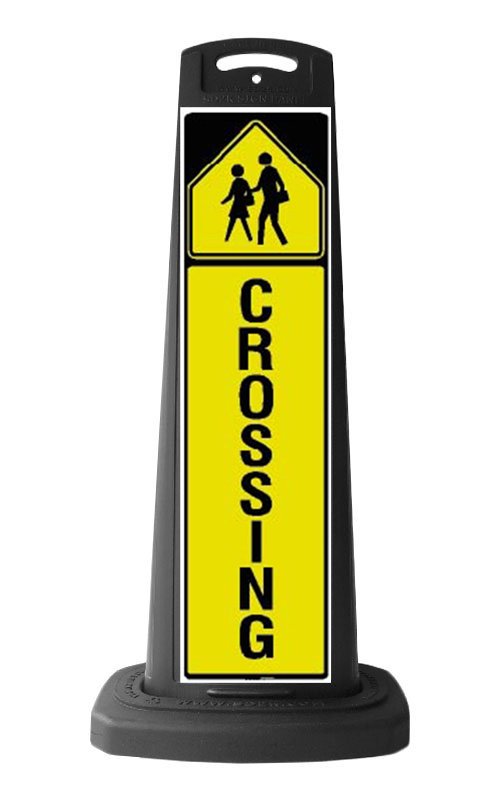 Black Vertical Sign - Yellow Pedestrian Crossing Message