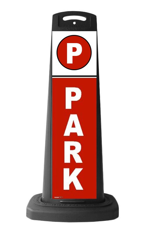 Valet Black Vertical Sign - Red Background & PARK Message