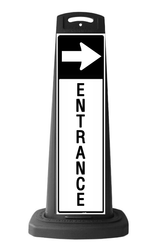 Black Vertical Sign - Entrance & Arrow Message
