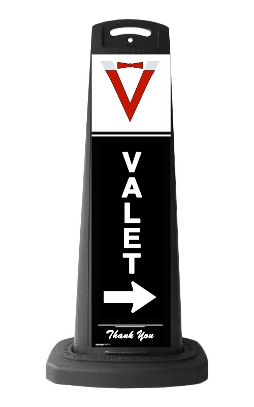 Black Vertical Sign w/White Arrow & Valet Message