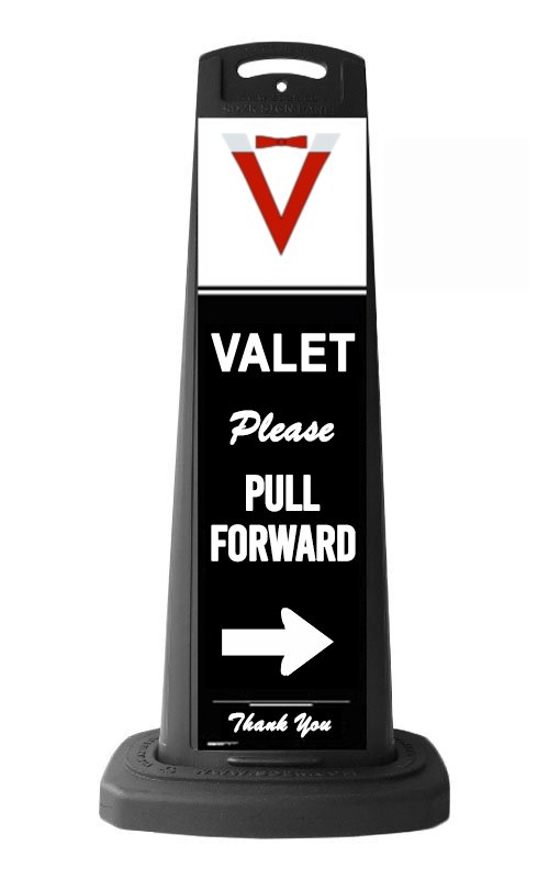 Valet Black Vertical Sign - Please Pull Forward Message