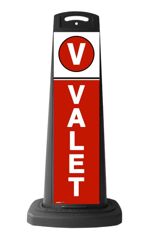 Valet Black Vertical Sign w/Red Background 
