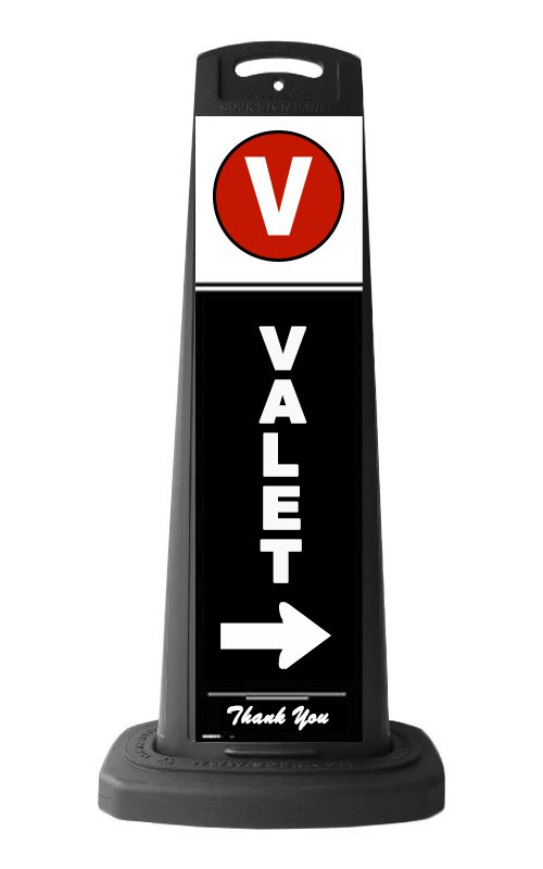 Valet Black Vertical Sign w/White Arrow 