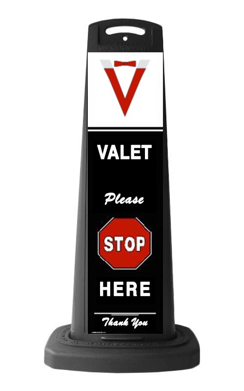 Valet Black Vertical Sign w/Please Stop Here Message