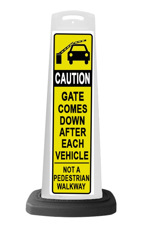 Caution White Vertical Sign - Yellow Gate Arm Warning Message