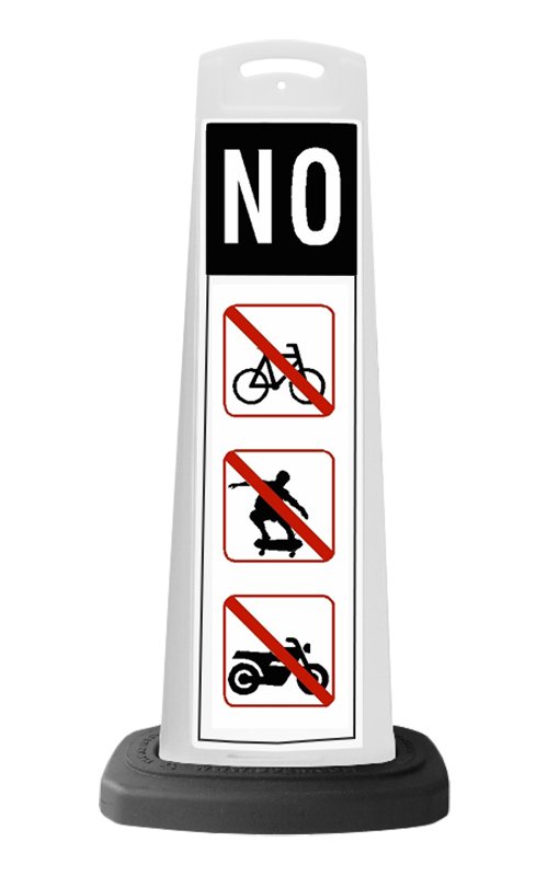 White Vertical Sign - No Bicycle, Skateboard, Motorcycle