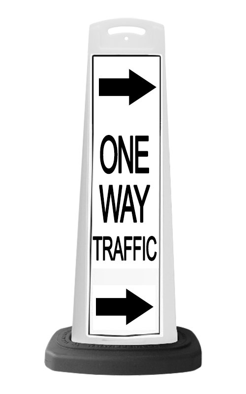 White Vertical Sign - One Way Traffic & Arrows Message