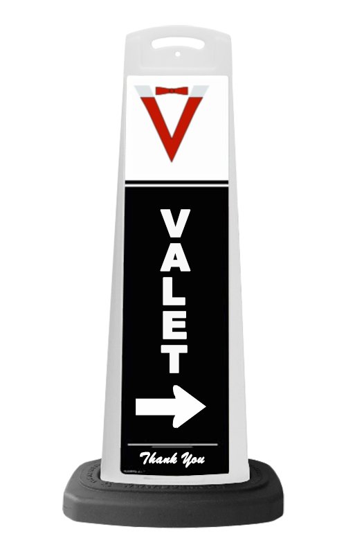 Valet White Vertical Panel w/White Arrow Reflective Sign V10