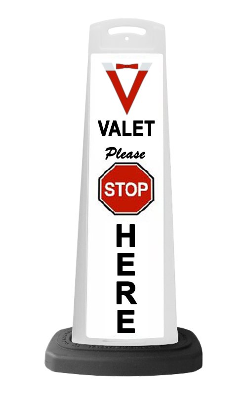 Valet White Vertical Panel w/Please Stop Here Reflective Sign V12