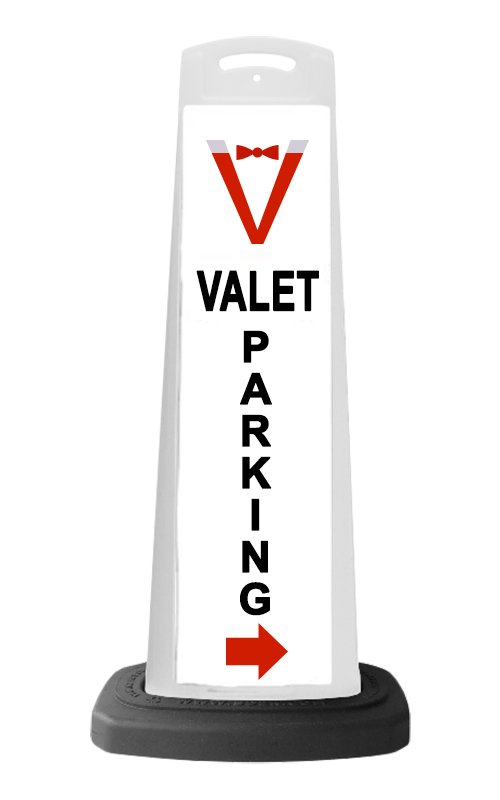 Valet White Vertical Panel w/Valet Parking & Red Arrow Reflective Sign V13