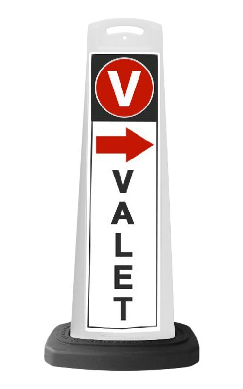 Valet White Vertical Panel w/Red Arrow Reflective Sign V1