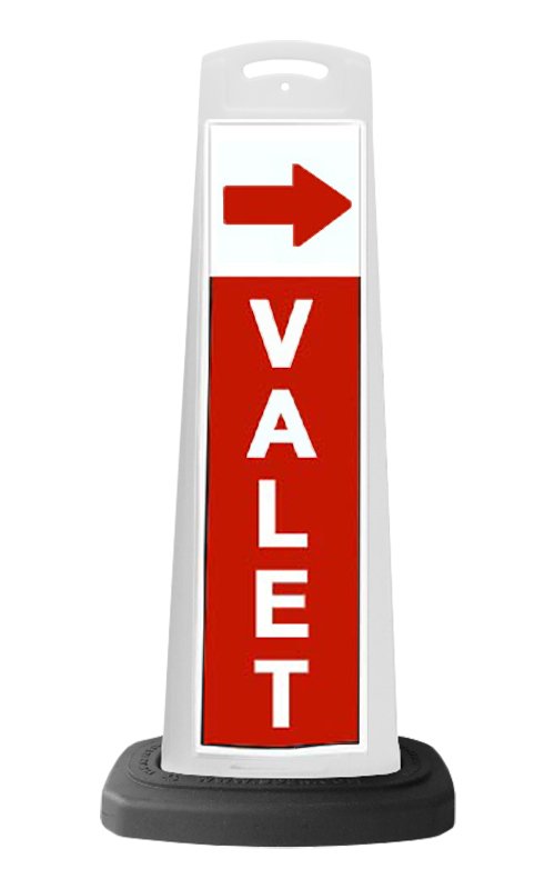 Valet White Vertical Panel w/Red Arrow Reflective Sign V5