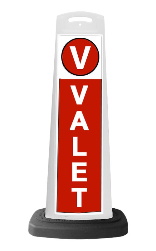 Valet White Vertical Panel w/Red Background Reflective Sign V6