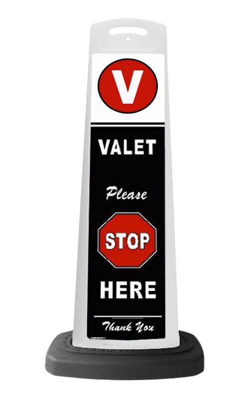 Valet White Vertical Panel w/Please Stop Here Reflective Sign V7