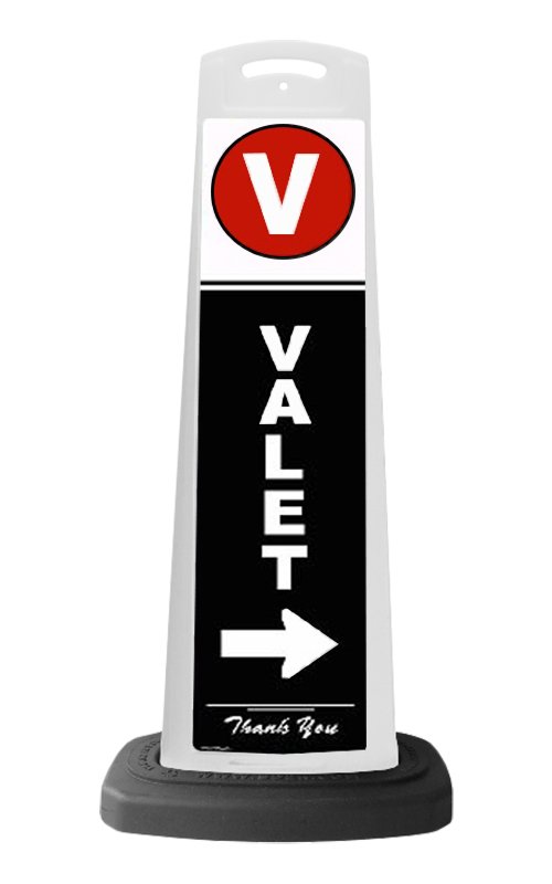 Valet White Vertical Panel w/White Arrow Reflective Sign V8