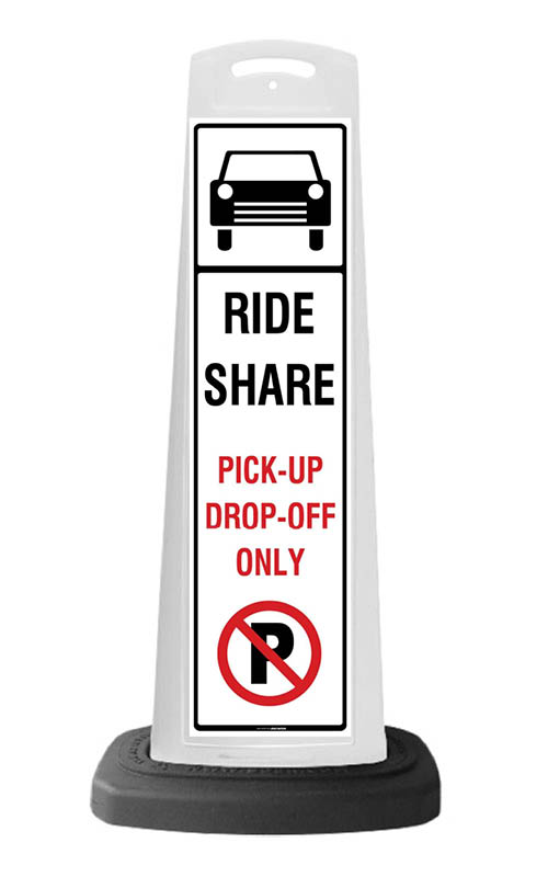 White Vertical Sign - Ride Share Pick Up Drop Off Message