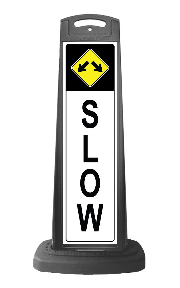 Black Vertical Sign - Slow & Arrows Message