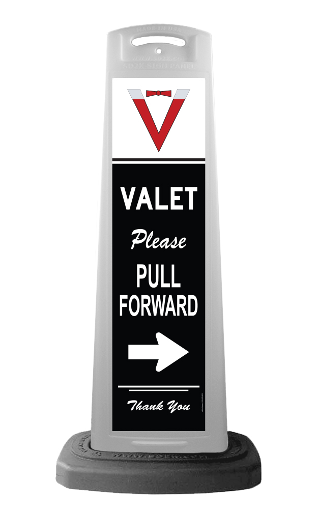 Valet White Vertical Panel w/Please Pull Forward Reflective Sign V11
