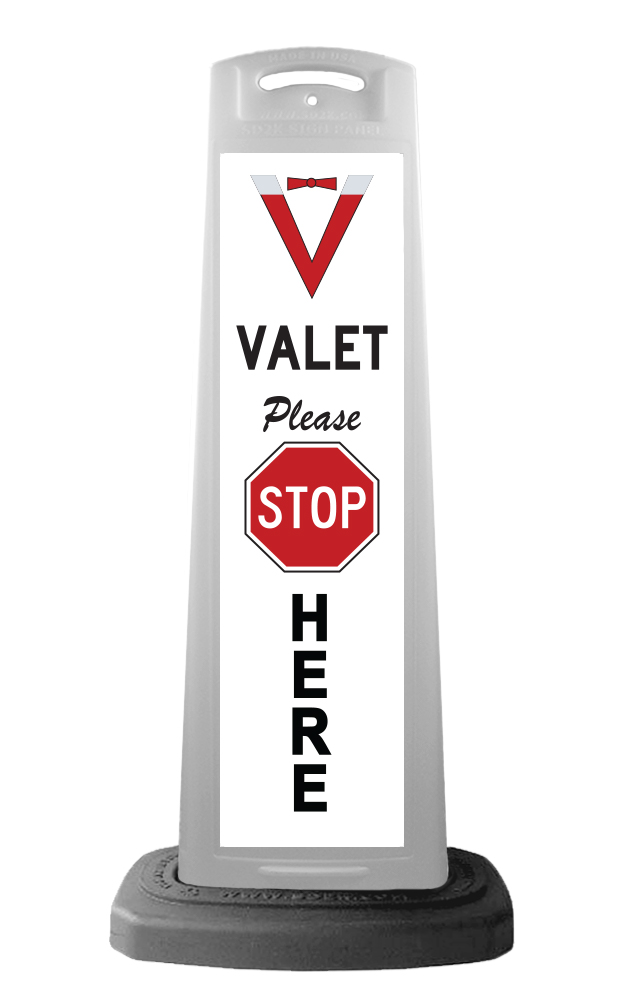 Valet White Vertical Panel w/Please Stop Here Reflective Sign V12