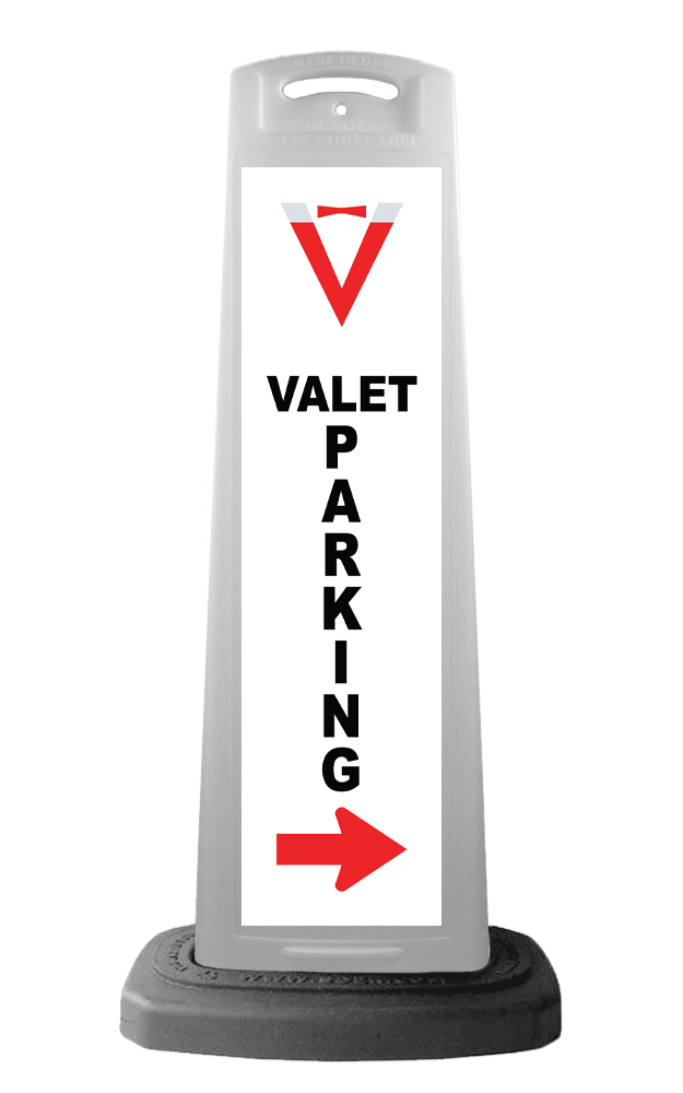 Valet White Vertical Panel w/Valet Parking & Red Arrow Reflective Sign V13