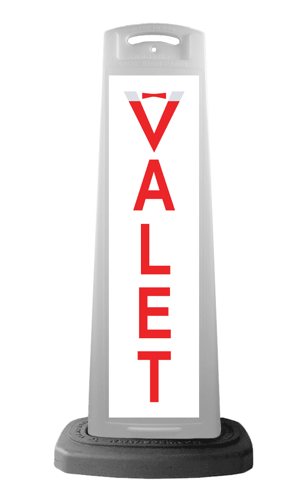 Valet White Vertical Panel w/Valet Red Reflective Sign V15